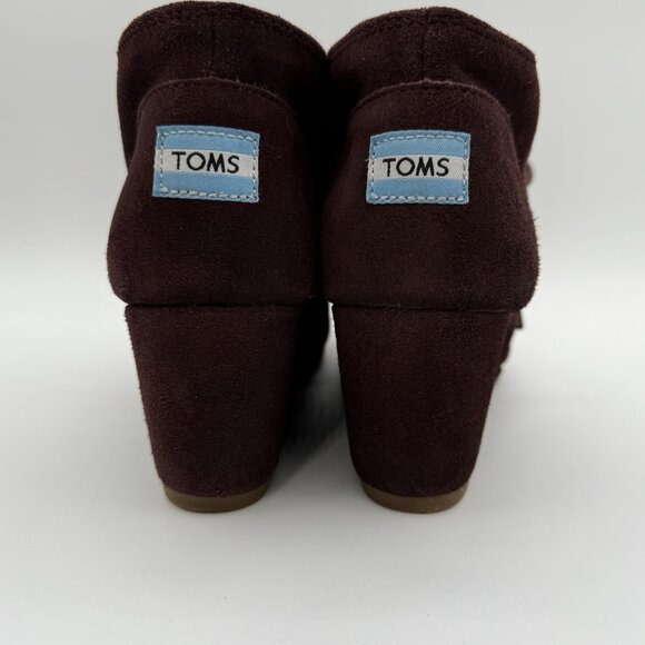 Toms Desert Wedge Heel Ankle Boots Lace-Up Burgundy Suede Bootie Size 7 Women's - Picture 4 of 11